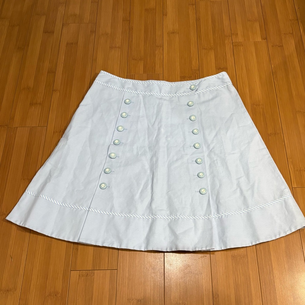 Sitwell A-Line Nautical Light Blue Skirt Women’s 14 | Linen Cotton | Button Det